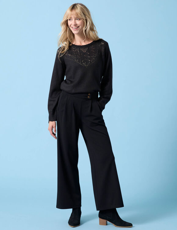 Pull col rond Spécial Petites, maille pointelle (noir)