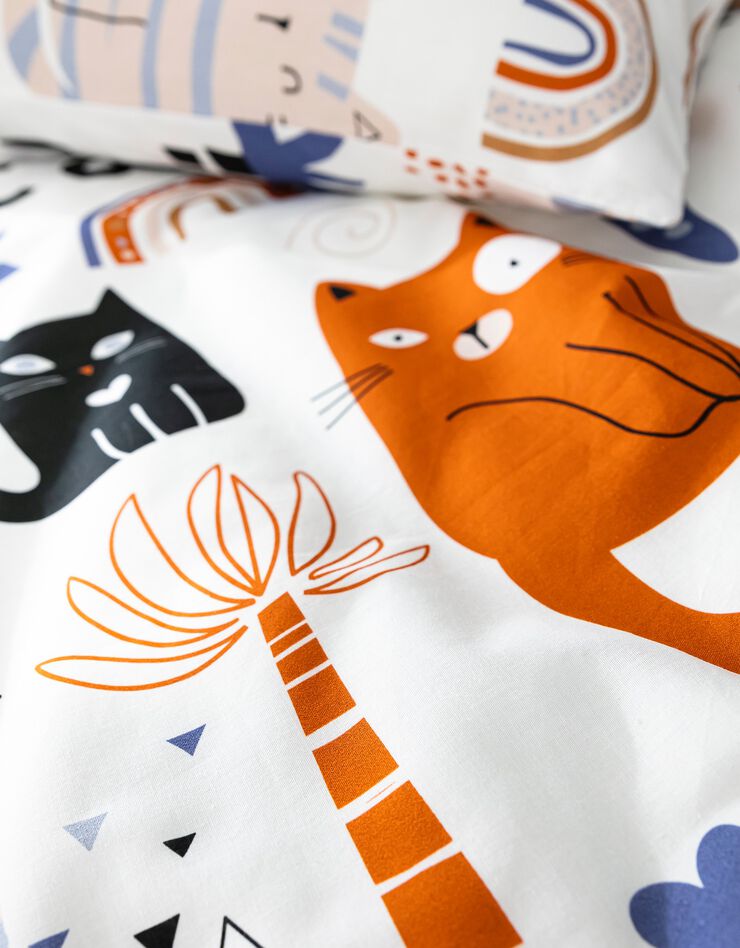 Bedlinnen voor kids, Minou, met katprint, 1 persoon - katoen (wit)