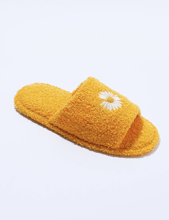Mules plates ouvertes brodées marguerite (jaune)