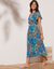 Zwierige cache-coeur jurk met print, crêpe (blauw / groen)
