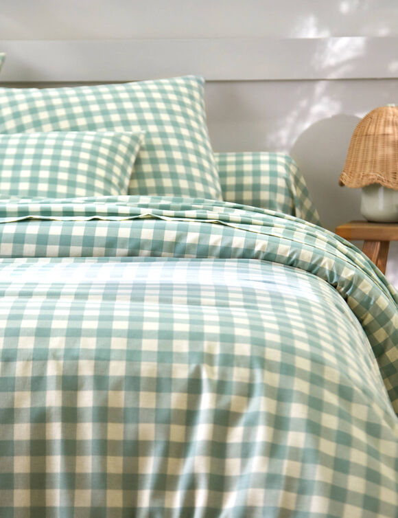 Linge de lit Lou imprimé carreaux - en coton (vert grisé)