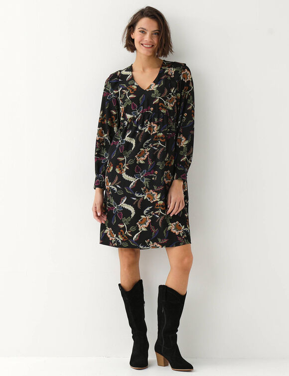 Robe &eacute;vas&eacute;e, cr&ecirc;pe imprim&eacute; (noir / noisette)