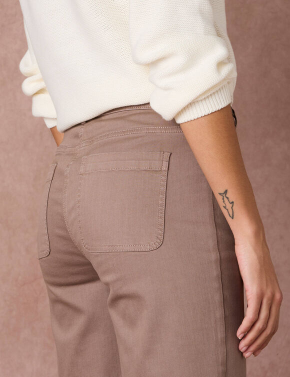 Pantalon twill coupe large taille haute, stature moyenne (taupe)