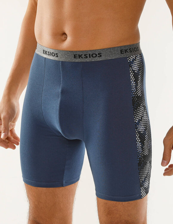 Boxer long imprimé côté coupe short - lot de 2 (noir + bleu)