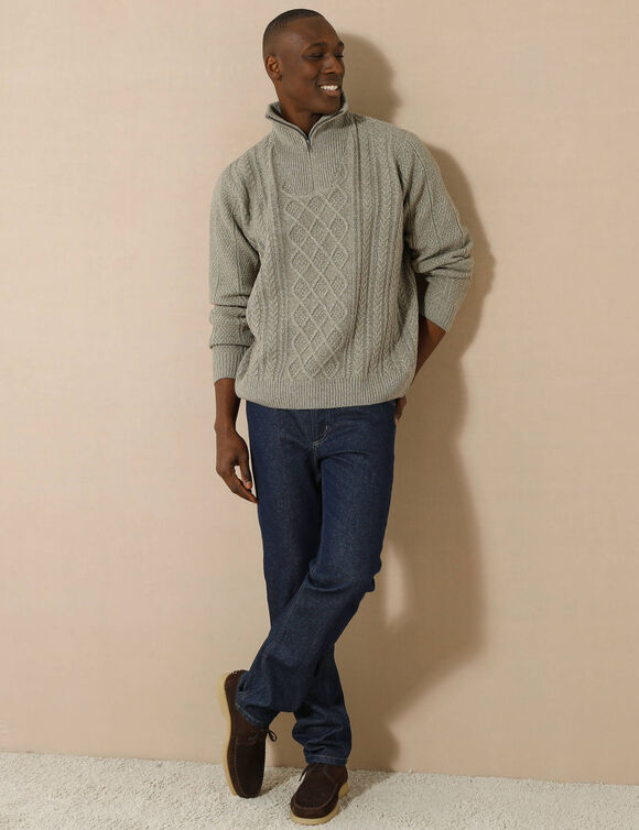 Pull col camionneur maille irlandaise (taupe moulin&eacute;)