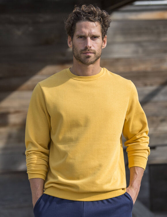 Sweater in molton met ronde hals (geel)
