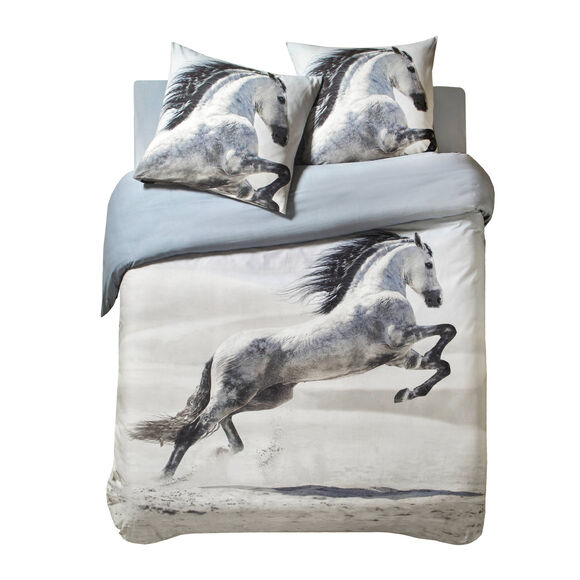 Bedlinnen Galop met paardenprint, katoen (beige)