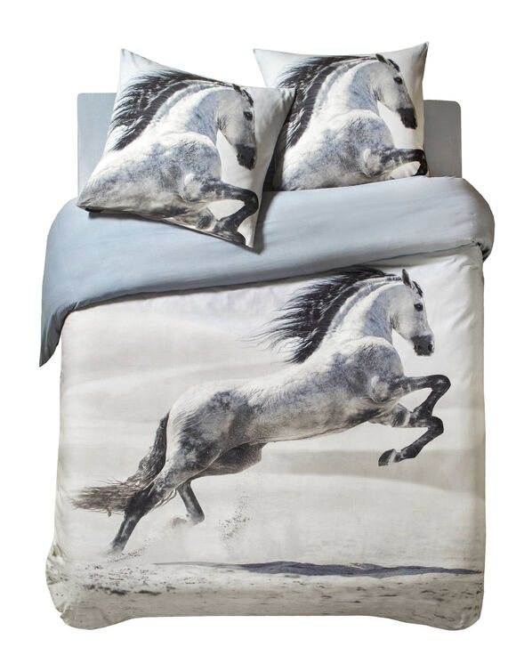 Bedlinnen Galop met paardenprint, katoen (beige)