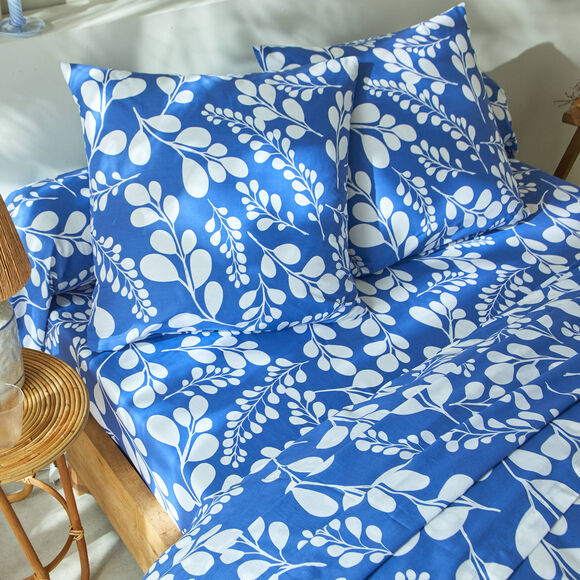 Linge de lit Chloé bicolore imprimé feuillage - en coton (bleu)