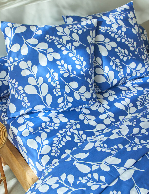 Tweekleurig bedlinnen Chloé met bladerenprint - in katoen (blauw)
