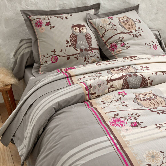 Linge de lit Chouette flanelle (gris)