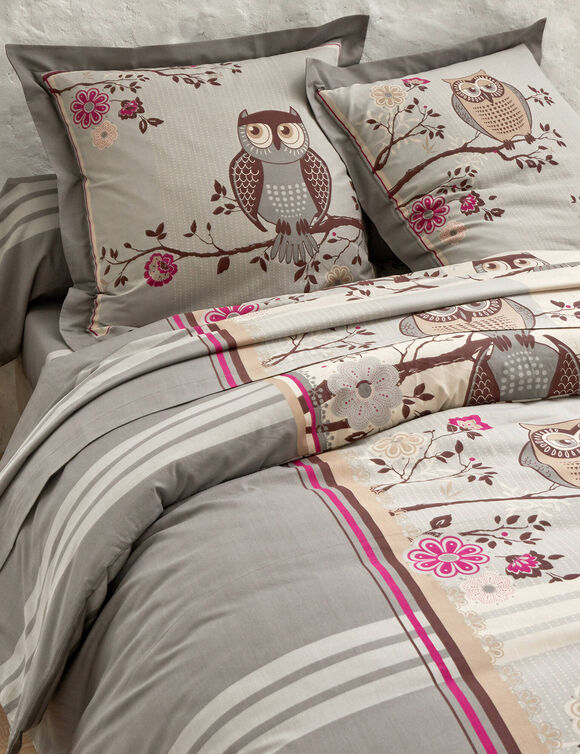 Linge de lit Chouette flanelle (gris)