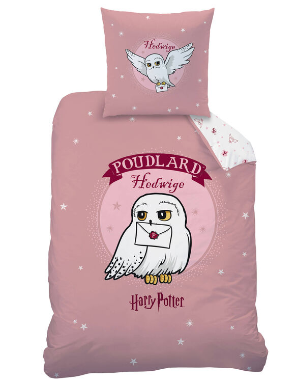 Parure de lit Hedwige Harry Potter® - coton (rose / blanc)