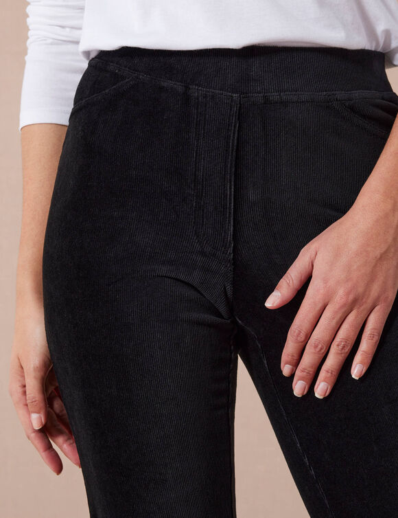 Pantalon droit, maille velours côtelé (noir)