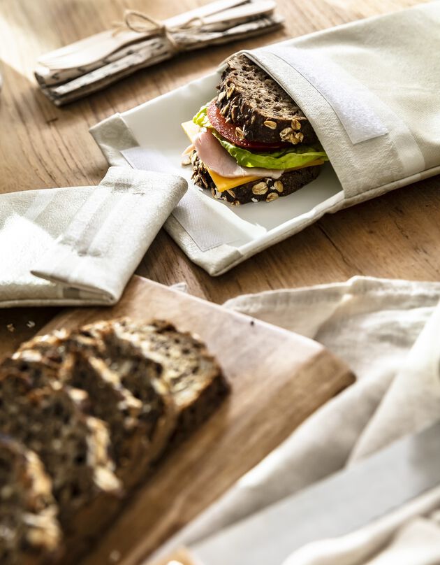 Pochettes alimentaires en tissu pour club sandwich et encas - collection upcycling (beige)