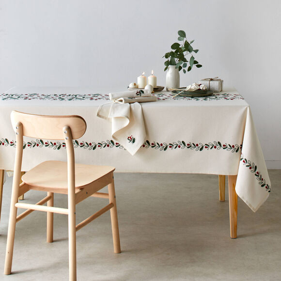 Serviette de table en coton brod&eacute; - lot de 3  (naturel)