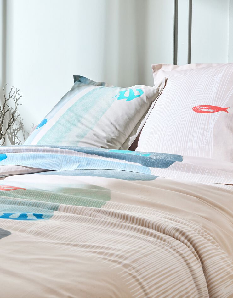 Linge de lit Aqua en coton imprimé poissons, bleu Linge de lit Aqua en coton imprimé poissons, bleu, hi-res image number 3