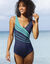 Badpak met strepenmotief (marine / aqua)