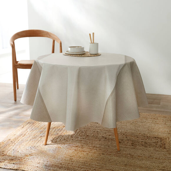 Nappe toile cir&eacute;e imprim&eacute;e faux-uni  (&eacute;cru)