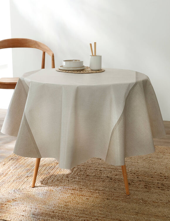 Nappe toile cir&eacute;e imprim&eacute;e faux-uni  (&eacute;cru)