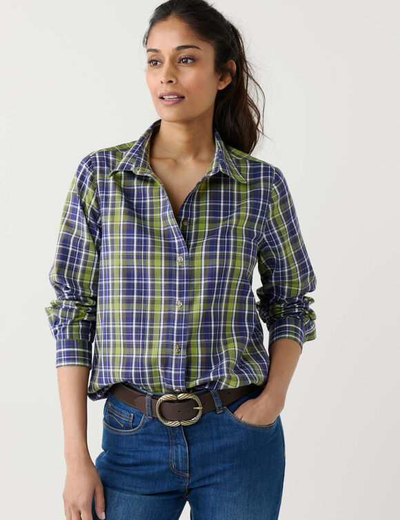Chemise droite &agrave; carreaux tartan tiss&eacute;-teints (vert / &eacute;cru)