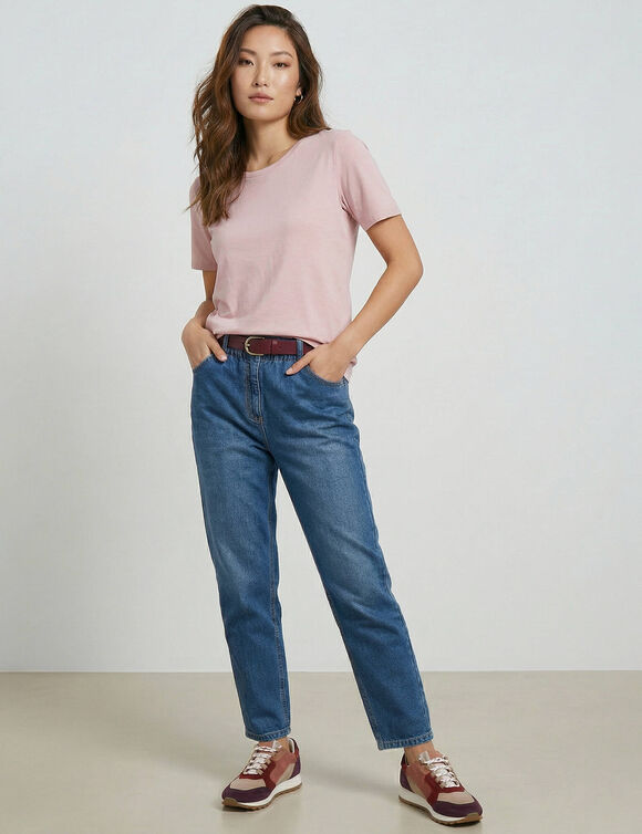 T-shirt col rond manches courtes (rose parm&eacute;)