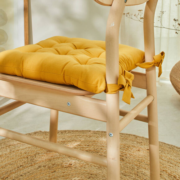 Stoelkussentje in effen katoenen zeildoekstof - set van 2 (honing)