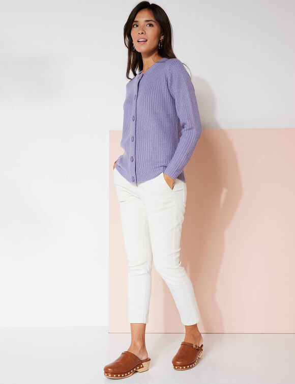 Gilet boutonné en maille anglaise (parme)