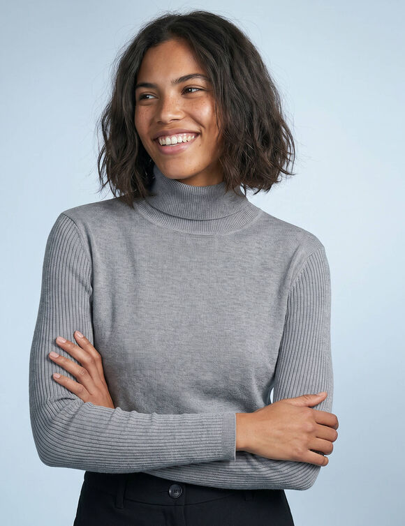 Pull col roul&eacute;, Sp&eacute;cial Petites (gris)