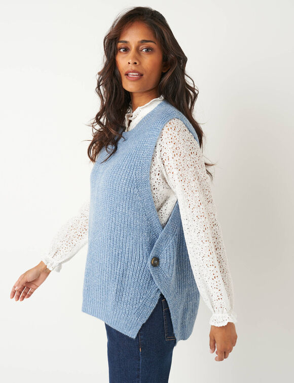 Pull sans manches, forme boite (bleu chiné)