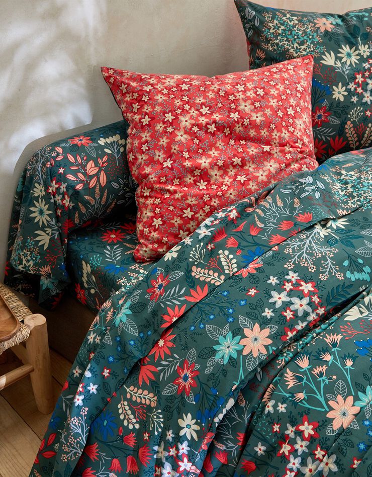 Bedlinnen Flore in katoen met bloemenprint (eucalyptus)