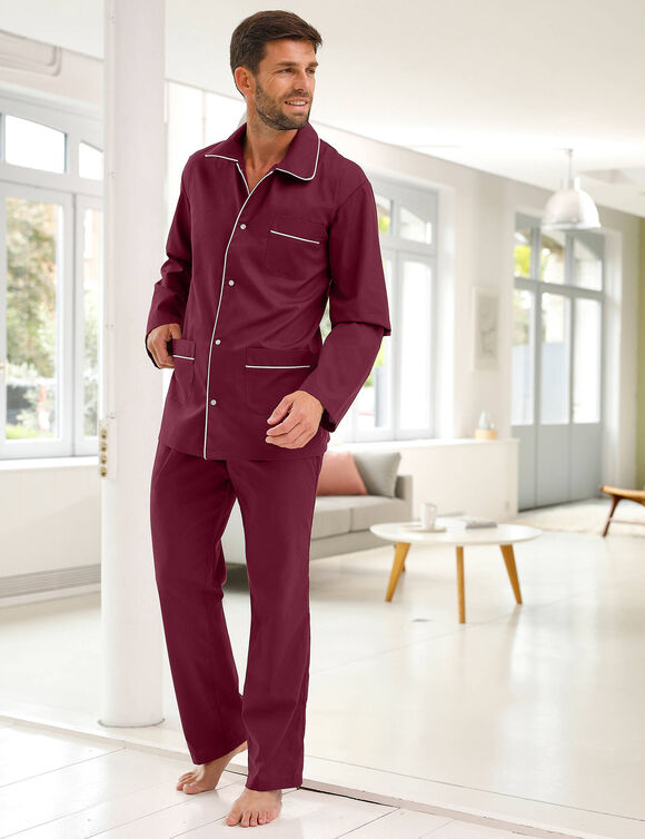Pyjama uni popeline polyester/coton (bordeaux)