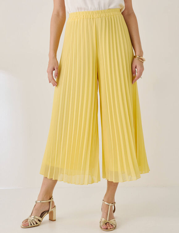 Pantacourt taille &eacute;lastiqu&eacute;e, voile pliss&eacute; (vanille)
