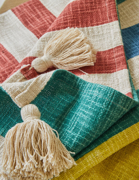 Plaid imprim&eacute; ray&eacute; (terracotta / jaune)