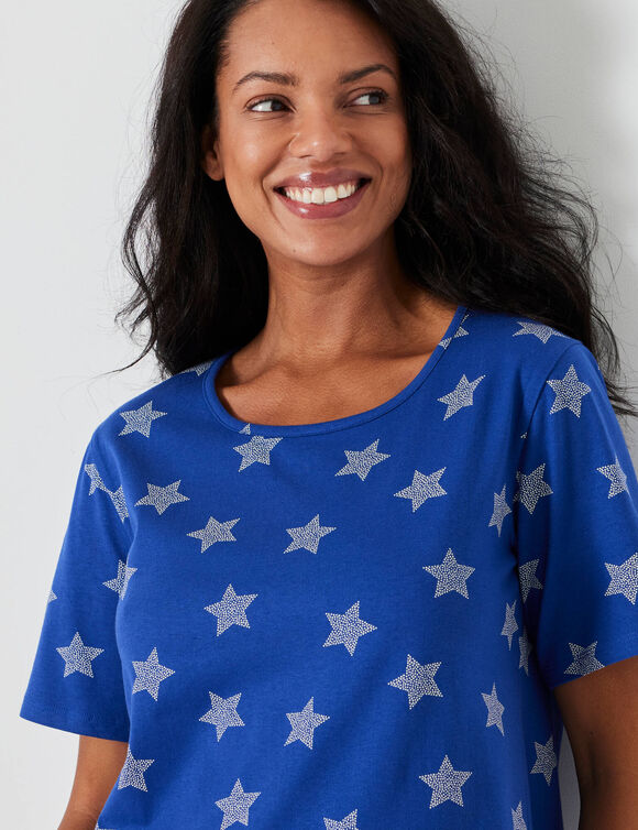 Pyjama court imprimé étoiles (bleu dur)