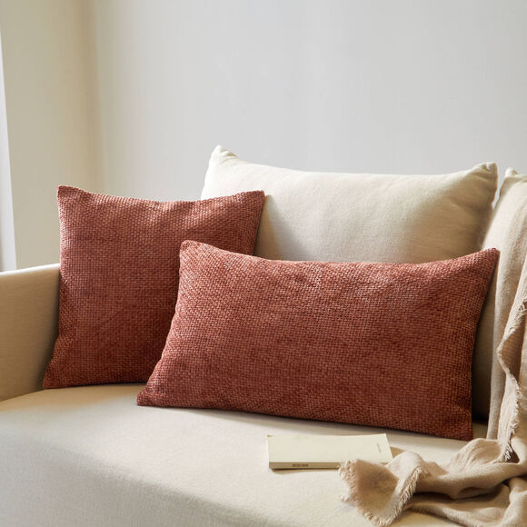 Housse de coussin unie tissage chenille - lot de 2 (rose blush)