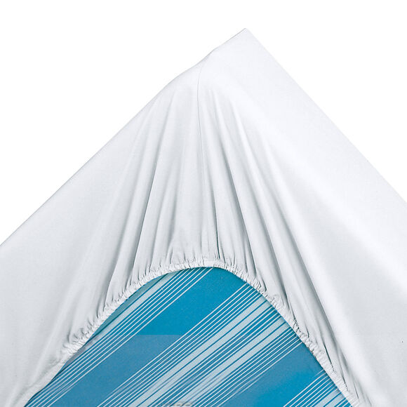 Effen hoeslaken in polyester-katoen, hoekdiepte 32 cm (wit)