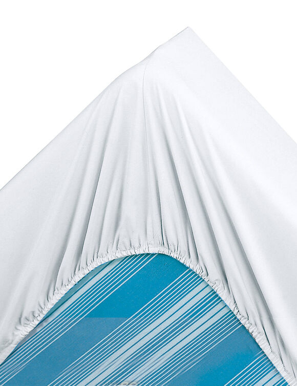 Drap-housse uni polyester - coton bonnet 32 cm (blanc)
