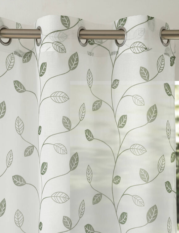Panneau voilage motif petites feuilles - finition oeillets (vert)