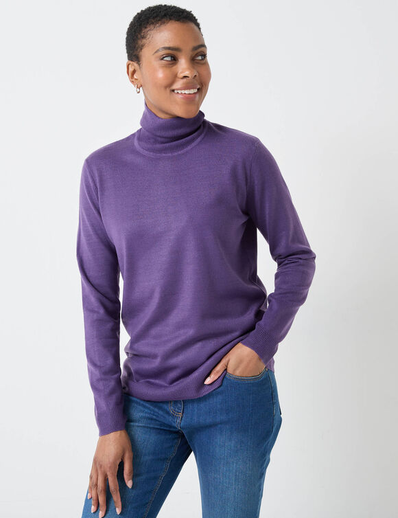 Pull col roul&eacute;, toucher doux (aubergine)