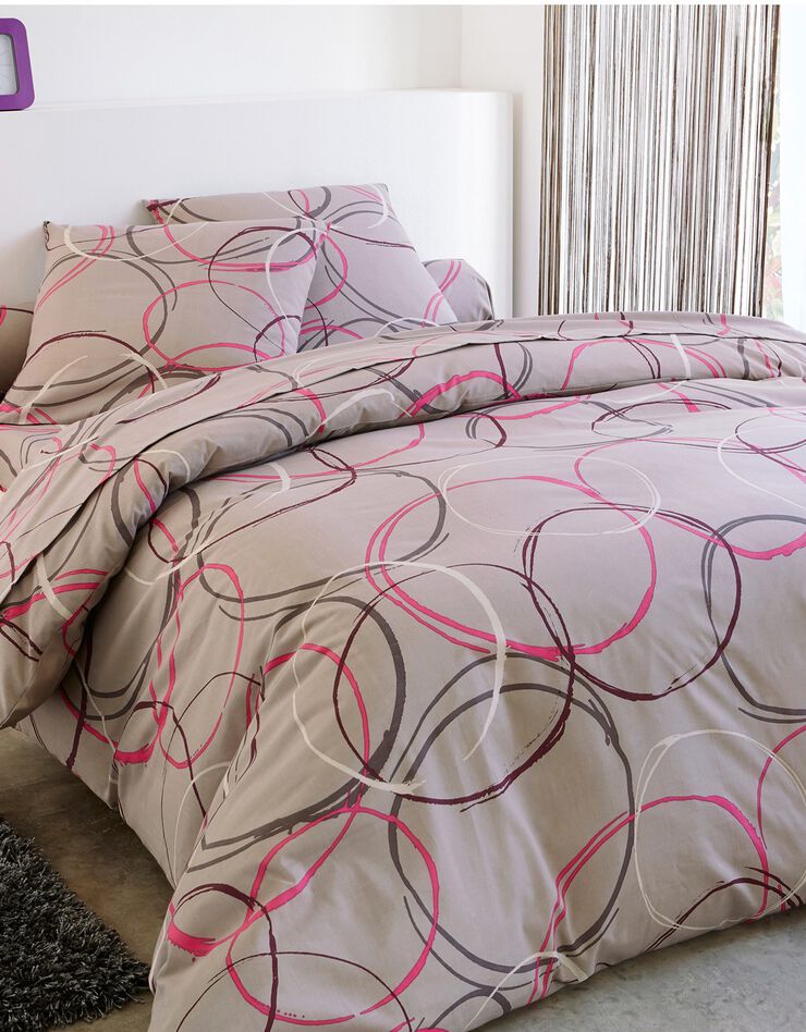 Linge de lit Noémie polycoton imprimé cercles, taupe grisé Linge de lit Noémie polycoton imprimé cercles, taupe grisé, hi-res image number 0