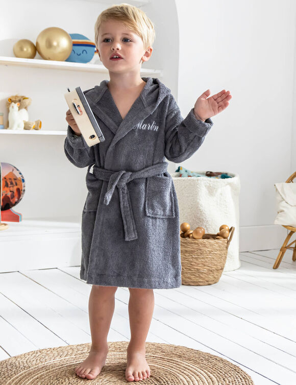 Peignoir de bain enfant personnalisable raton laveur (gris)