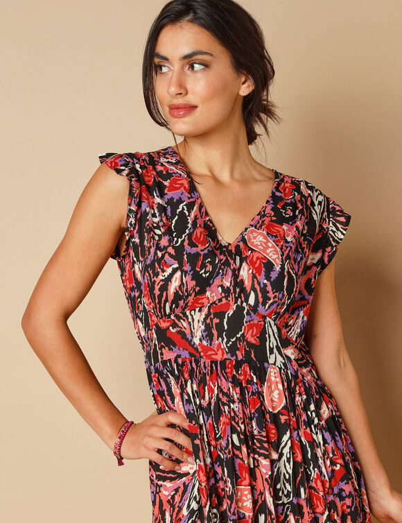 Robe longue imprimée, sans manches (marine / corail)