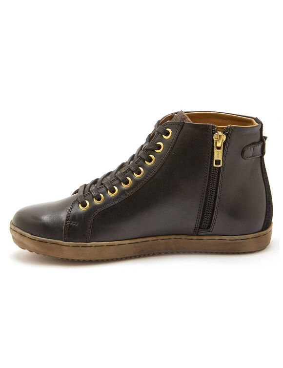 Sneakers met hoge schacht, met rits en vetersluiting, comfortbreedte, in leer - dames (zwart)