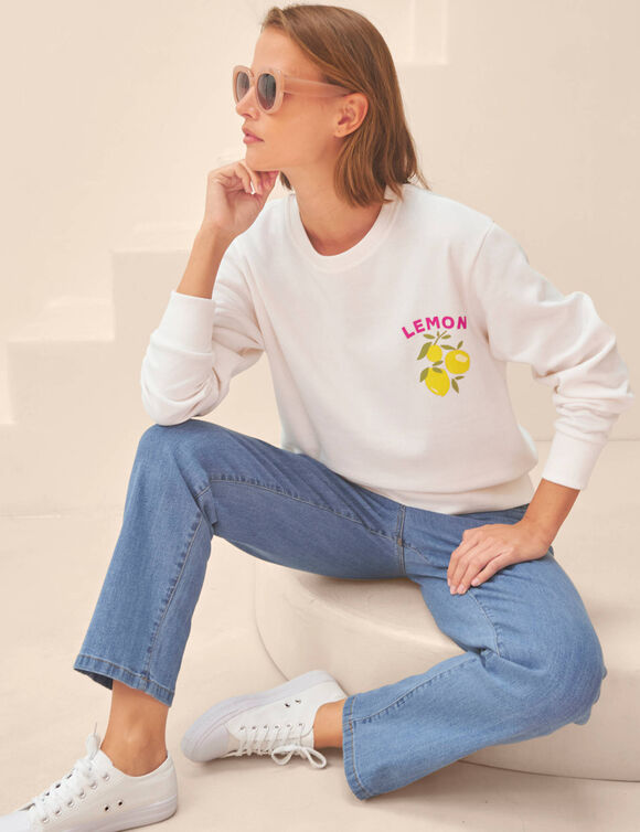 Sweat imprim&eacute; en molleton gratt&eacute; (&eacute;cru)