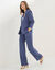 Gestreepte blazer, viscose-linnen (blauw)