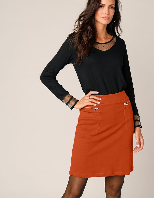 Jupe zippée maille milano, orange Jupe zippée maille milano, orange, hi-res