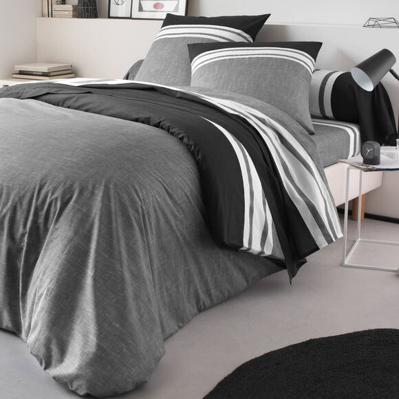 Bedlinnen Nathalie in katoen (grijs / zwart)