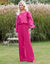 Ruime broek met plooien en hoge taille, effen (fuchsia)