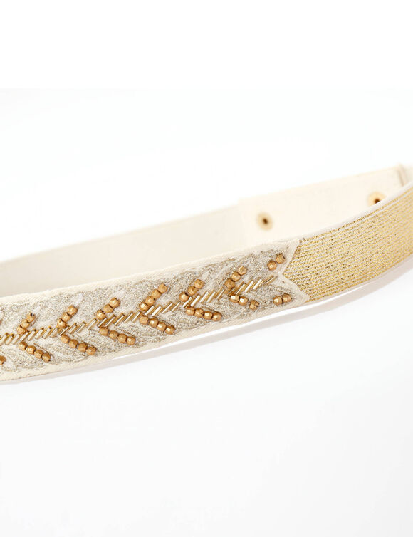 Ceinture réglable à perles fantaisie (écru / doré)